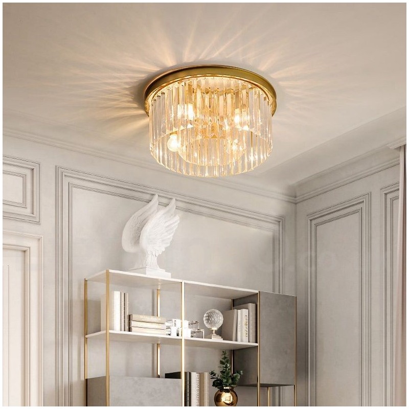 Plafoniera a filo rotonda in cristallo K9, LED, moderna, 50/75/95 cm
