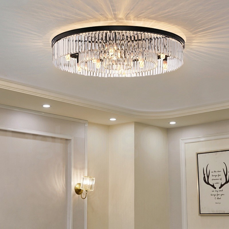 Plafoniera a filo rotonda in cristallo K9, LED, moderna, 50/75/95 cm
