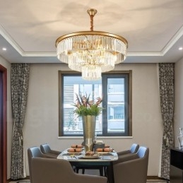 Lampadario a sospensione rotondo in cristallo K9 moderno, diametro 35/50/75/95 cm