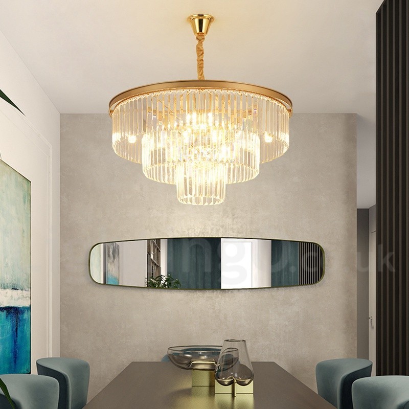 Lampadario a sospensione rotondo in cristallo K9 moderno, diametro 35/50/75/95 cm