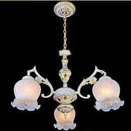 Lampadario retrò Jane in ferro e vetro stile mediterraneo bronzo e beige