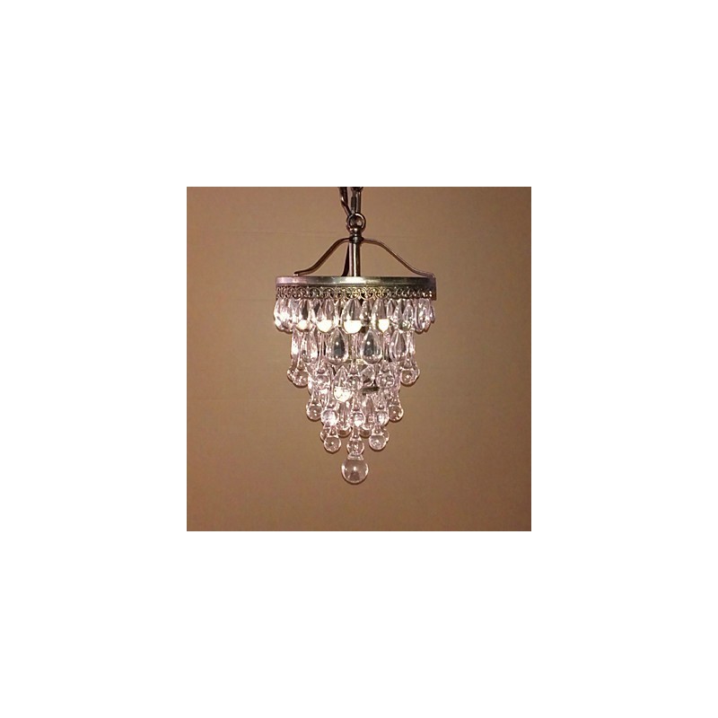 Lampadario moderno con perline di cristallo, 1 luce, finitura ottone antico