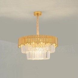 Lampadario a sospensione rotondo in cristallo K9 dorato