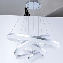 Lampadario a sospensione in acrilico con anello, LED integrato, 4 livelli, argento beige, 80 cm