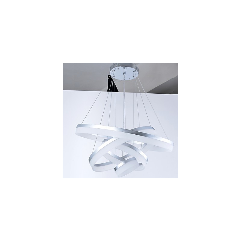 Lampadario a sospensione in acrilico con anello, LED integrato, 4 livelli, argento beige, 80 cm