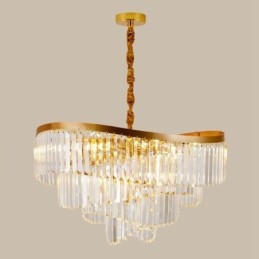 Lampadario a sospensione rotondo in cristallo K9 dorato, GU10