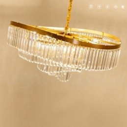 Lampadario a sospensione rotondo in cristallo K9 dorato, GU10