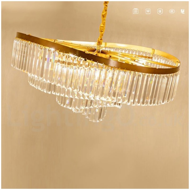 Lampadario a sospensione rotondo in cristallo K9 dorato, GU10