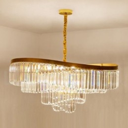 Lampadario a sospensione rotondo in cristallo K9 dorato, GU10