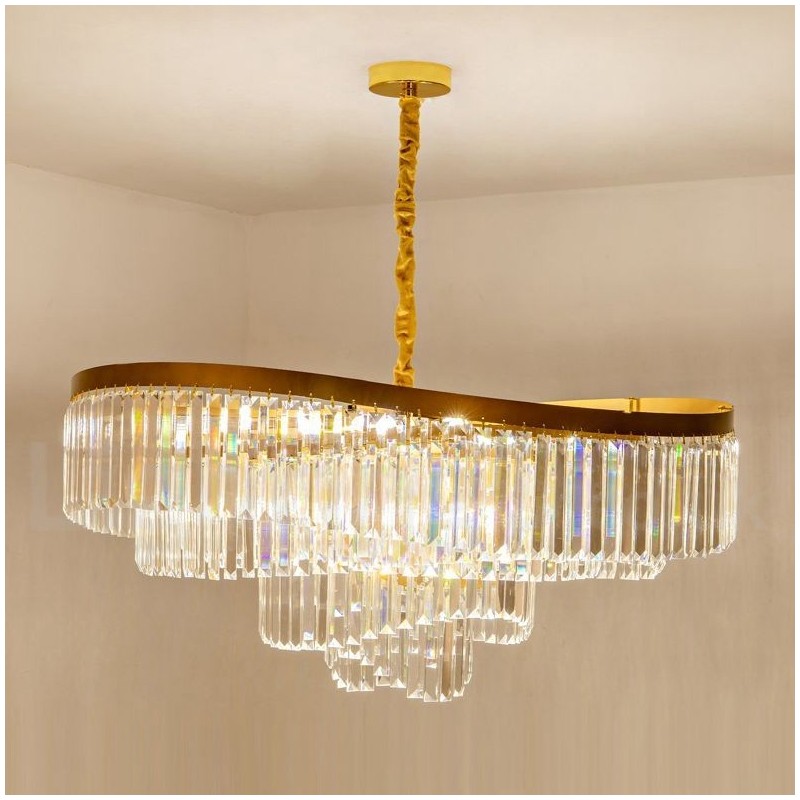Lampadario a sospensione rotondo in cristallo K9 dorato, GU10