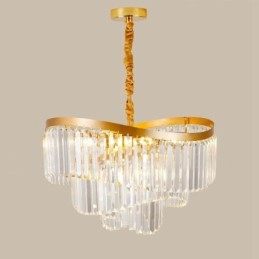 Lampadario a sospensione rotondo in cristallo K9 dorato, GU10