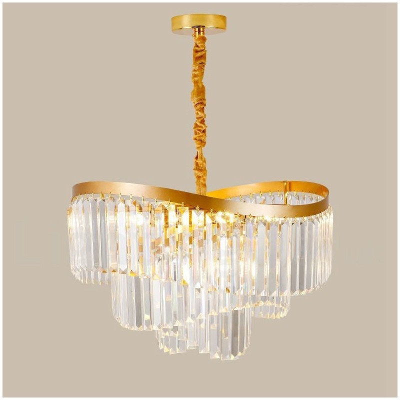 Lampadario a sospensione rotondo in cristallo K9 dorato, GU10