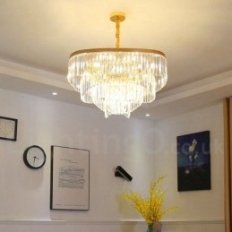 Lampadario a sospensione rotondo in cristallo K9 dorato, GU10