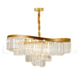 Lampadario a sospensione rotondo in cristallo K9 dorato, GU10