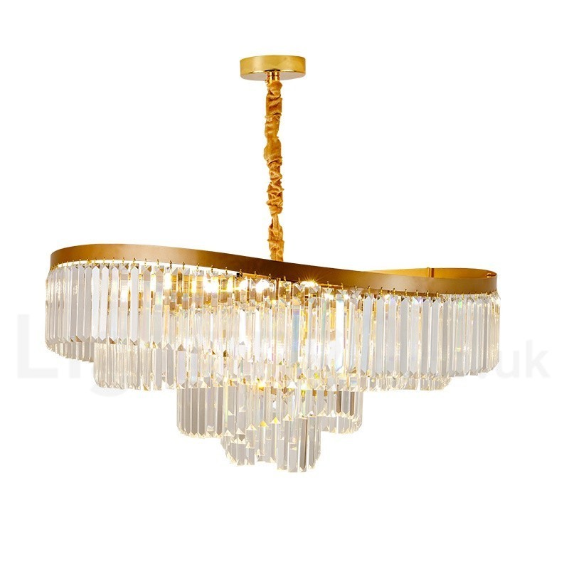 Lampadario a sospensione rotondo in cristallo K9 dorato, GU10