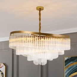 Lampadario a sospensione rotondo in cristallo K9 dorato, GU10