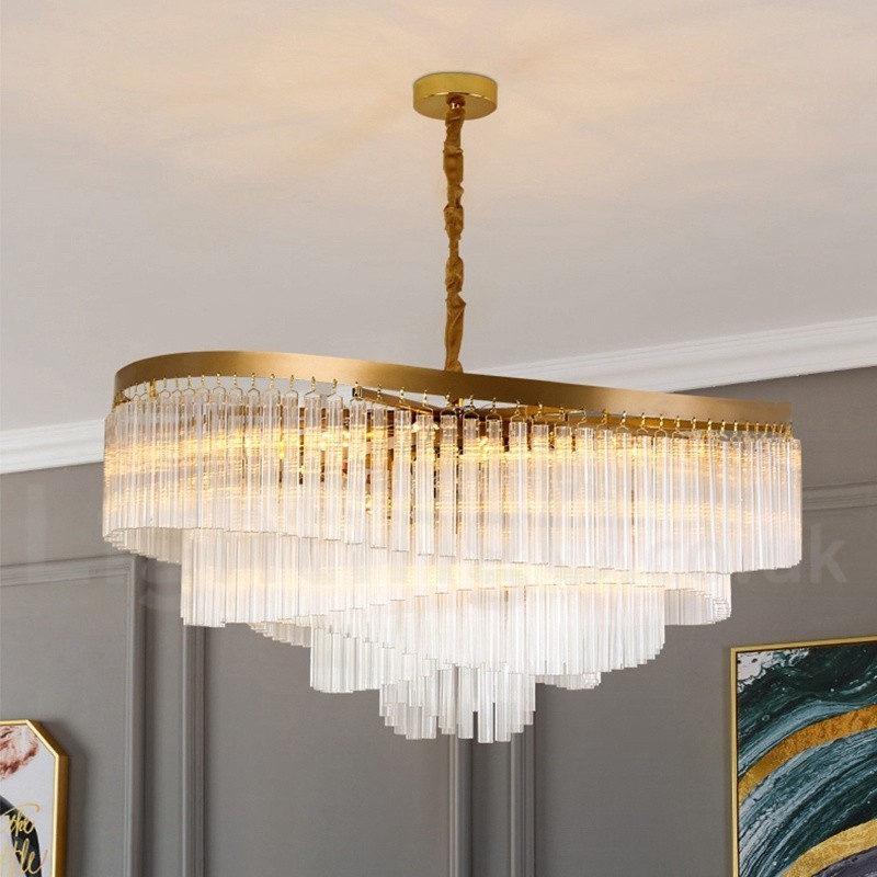 Lampadario a sospensione rotondo in cristallo K9 dorato, GU10