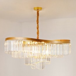 Lampadario a sospensione rotondo in cristallo K9 dorato, GU10