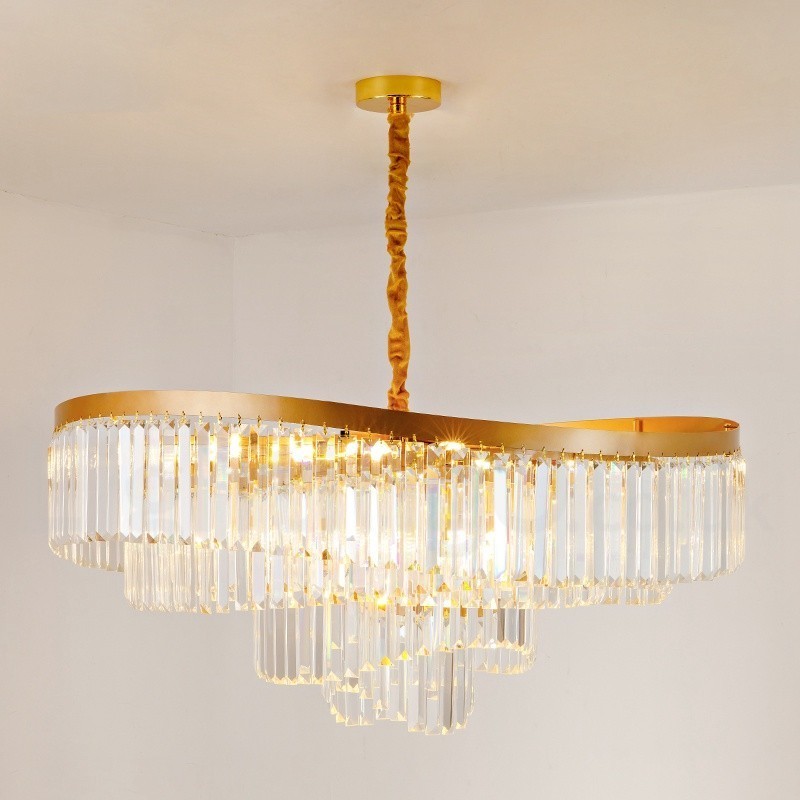 Lampadario a sospensione rotondo in cristallo K9 dorato, GU10