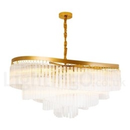 Lampadario a sospensione rotondo in cristallo K9 dorato, GU10