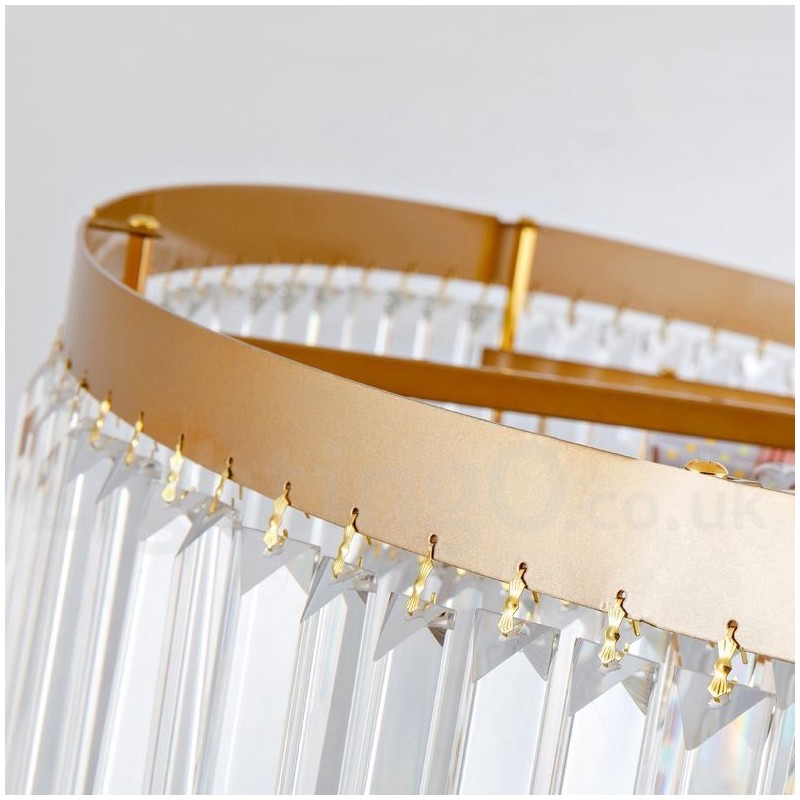 Lampadario a sospensione rotondo in cristallo K9 dorato, GU10