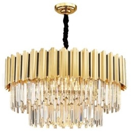 Lampadario a sospensione rotondo in cristallo K9 dorato, E14, H43 cm