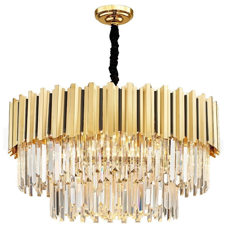 Lampadario a sospensione rotondo in cristallo K9 dorato, E14, H43 cm
