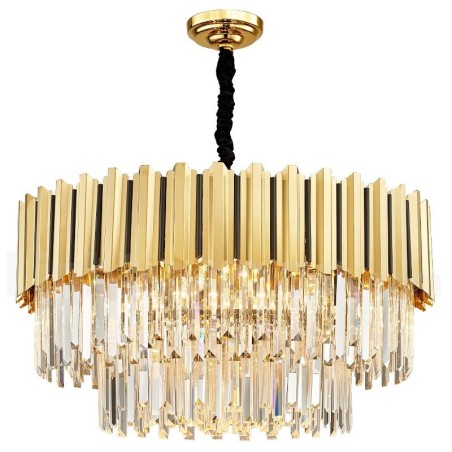 Lampadario a sospensione rotondo in cristallo K9 dorato, E14, H43 cm
