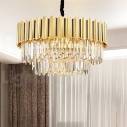 Lampadario a sospensione rotondo in cristallo K9 dorato, E14, H43 cm
