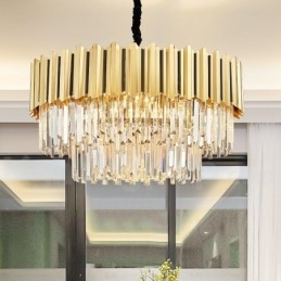 Lampadario a sospensione rotondo in cristallo K9 dorato, E14, H43 cm
