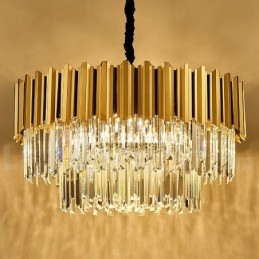 Lampadario a sospensione rotondo in cristallo K9 dorato, E14, H43 cm