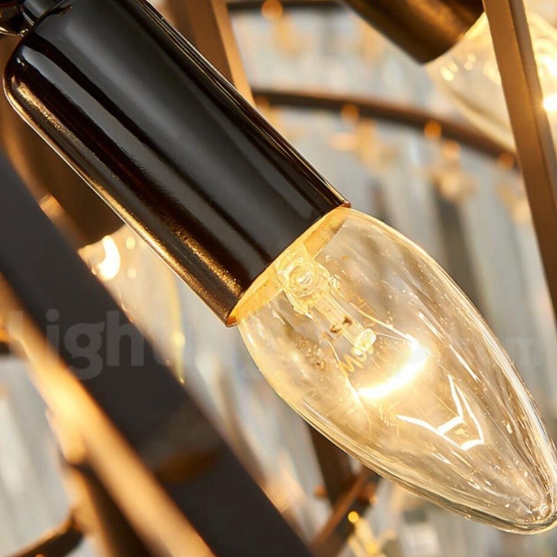 Lampadario a sospensione rotondo in cristallo K9 dorato, E14, H43 cm