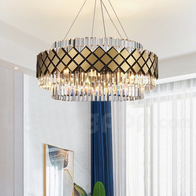 Lampadario a sospensione moderno di lusso oro e nero con pendente rotondo in cristallo K9