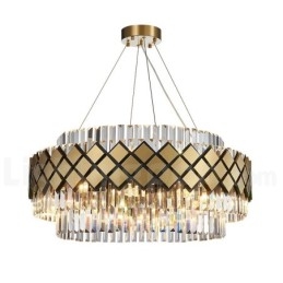 Lampadario a sospensione moderno di lusso oro e nero con pendente rotondo in cristallo K9