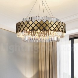 Lampadario a sospensione moderno di lusso oro e nero con pendente rotondo in cristallo K9