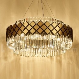 Lampadario a sospensione moderno di lusso oro e nero con pendente rotondo in cristallo K9