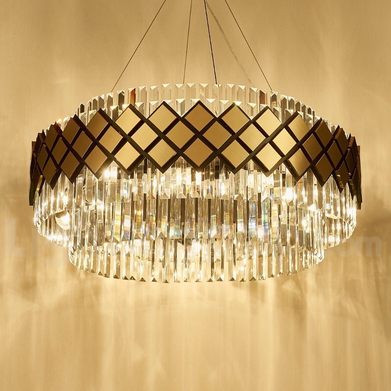 Lampadario a sospensione moderno di lusso oro e nero con pendente rotondo in cristallo K9