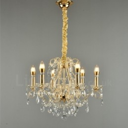 Lampadario di cristallo stile americano 6 luci E14 oro argento 52 cm
