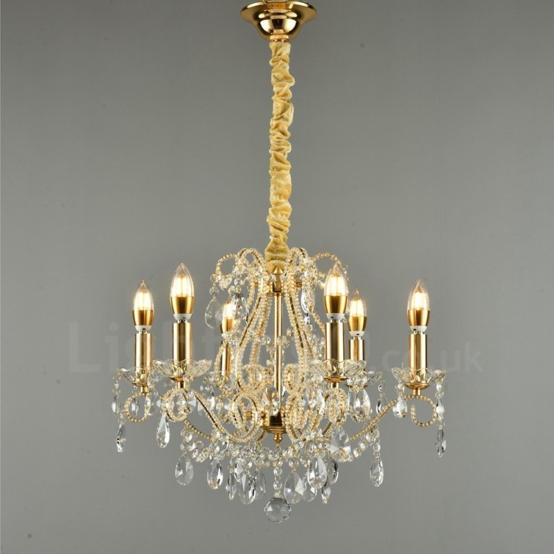 Lampadario di cristallo stile americano 6 luci E14 oro argento 52 cm