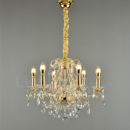 Lampadario di cristallo stile americano 6 luci E14 oro argento 52 cm