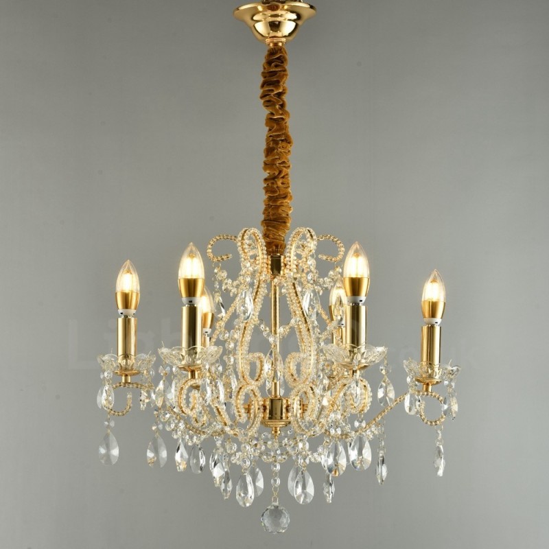 Lampadario di cristallo stile americano 6 luci E14 oro argento 52 cm