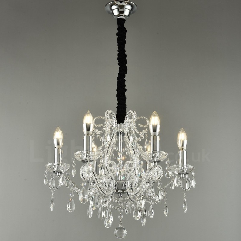 Lampadario di cristallo stile americano 6 luci E14 oro argento 52 cm
