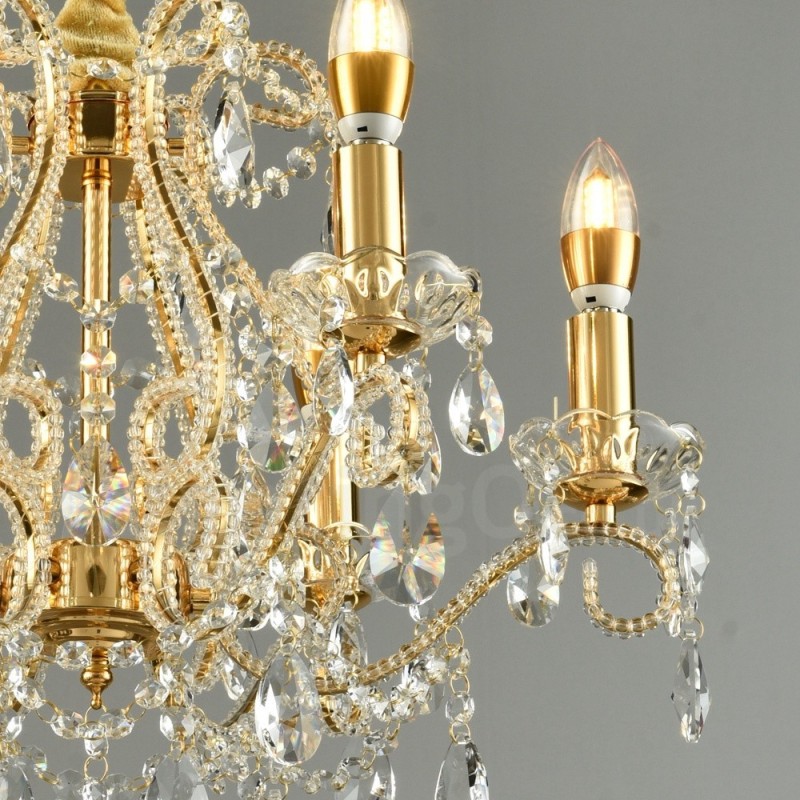 Lampadario di cristallo stile americano 6 luci E14 oro argento 52 cm