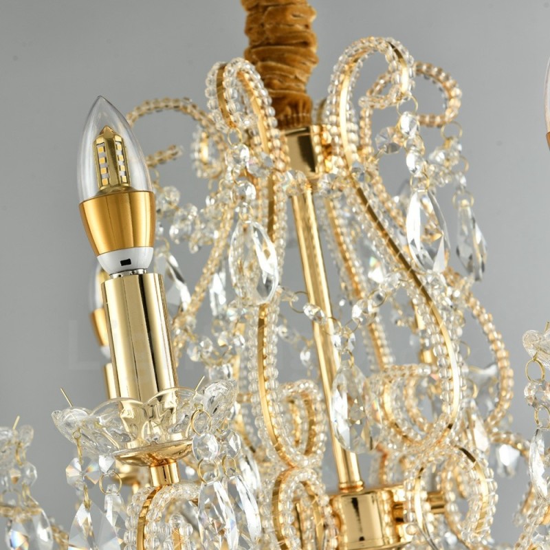 Lampadario di cristallo stile americano 6 luci E14 oro argento 52 cm