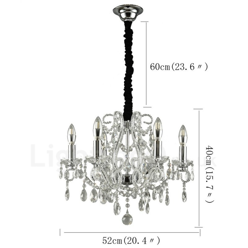 Lampadario di cristallo stile americano 6 luci E14 oro argento 52 cm