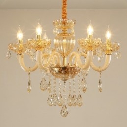 Lampadario a 6 luci in cristallo color champagne stile candela