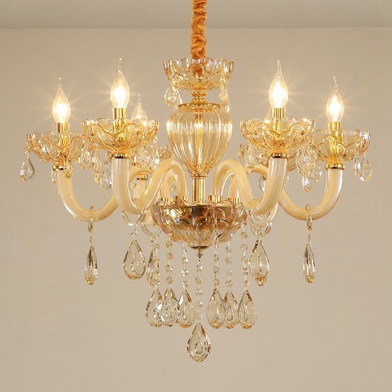 Lampadario a 6 luci in cristallo color champagne stile candela