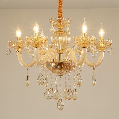Lampadario a 6 luci in cristallo color champagne stile candela