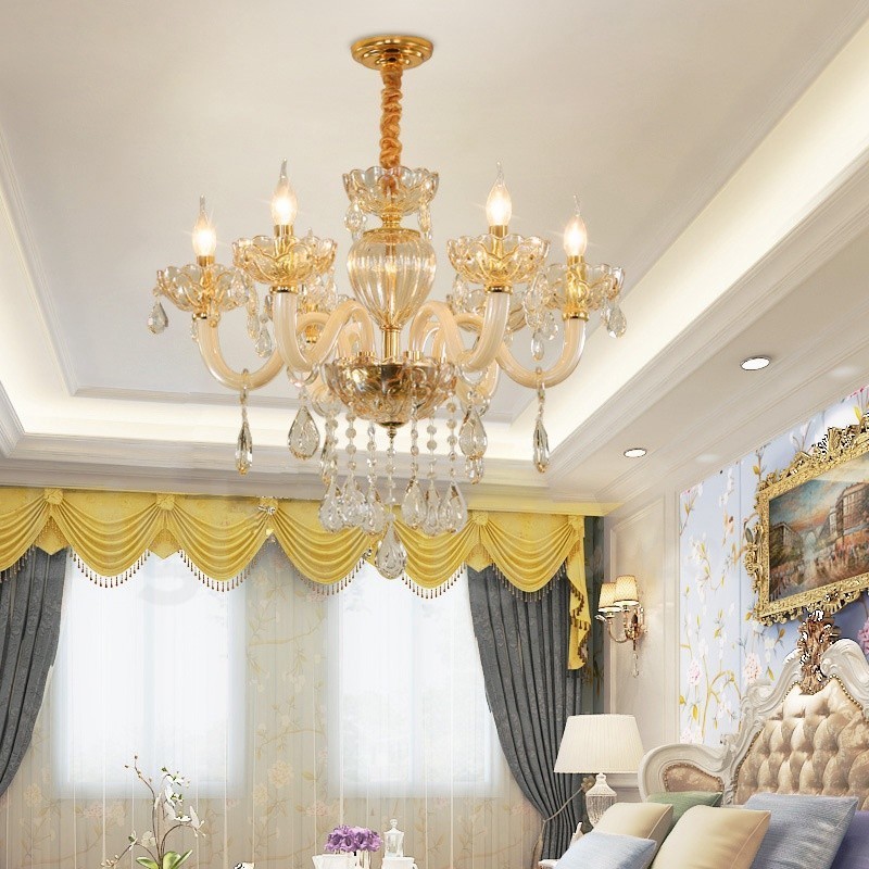 Lampadario a 6 luci in cristallo color champagne stile candela