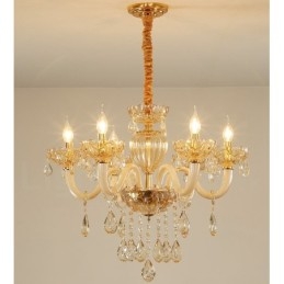 Lampadario a 6 luci in cristallo color champagne stile candela